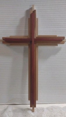 Hand Crafted Wooden Layered Cross 3 Tones Of Wood Represents The Trinity Hanging