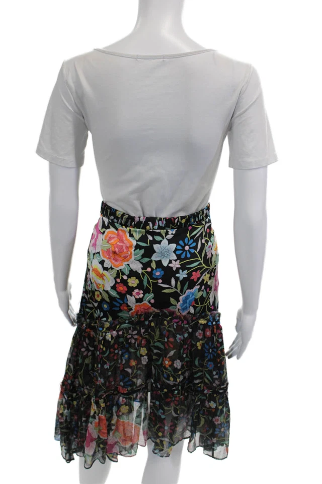 Falda Midi Roberto Cavalli Mujer Campesina Floral Seda Lycra Negra Talla S Foto 3 de 4