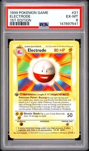 POKEMON BASE SET SHADOWLESS ELECTRODE 1999 GAME #21 1ST EDITION PSA 6