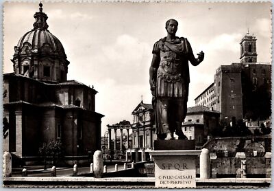 Statue e Jules Cesar Rome Italy Sculpture Buildings Real Photo RPPC Postcard
