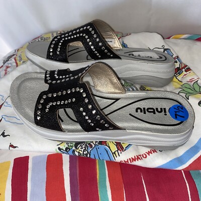 Inblu sandal slides sneaker platform bottom black studded 7.5 New Vegan Poland