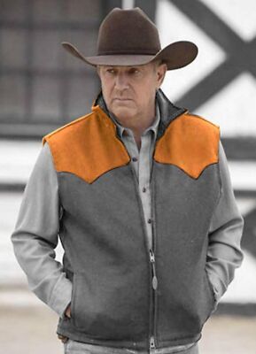 HERREN YELLOWSTONE WESTE KEVIN COSTNER JOHN DUTTON GRAU WOLLE WESTE KOSTÜMJACKE