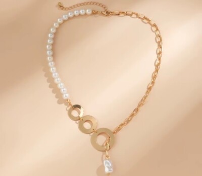 Zara Chunky Gold & Perlenkette Kette Statement mit Mittelstein Anhänger