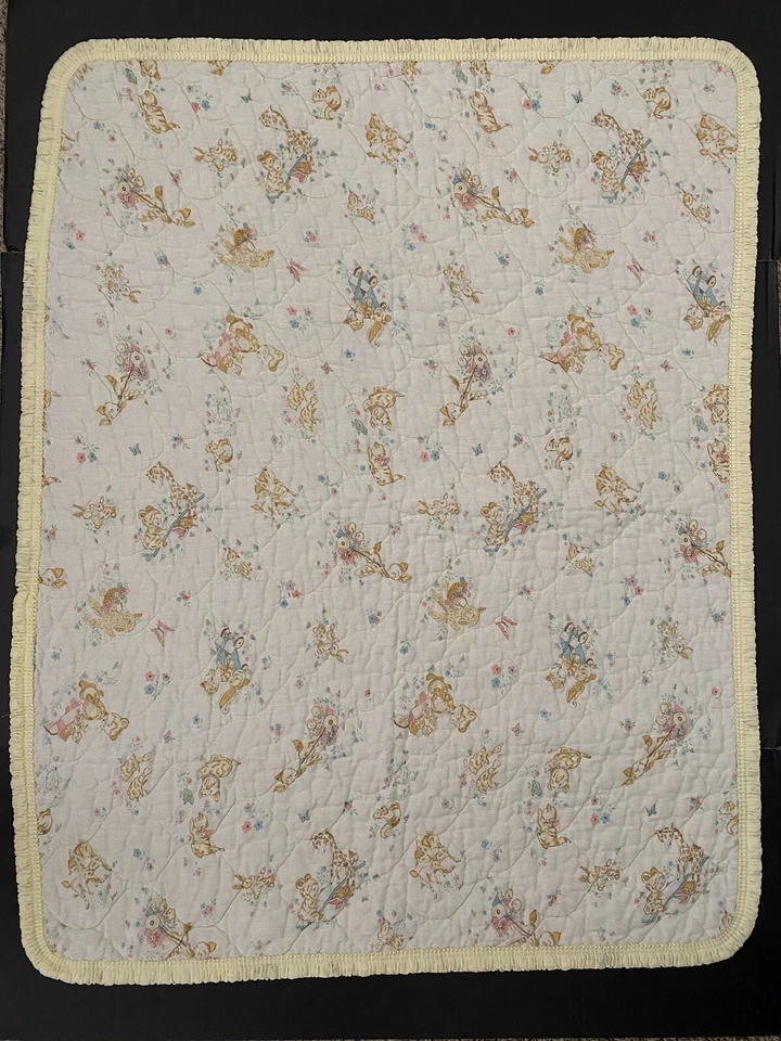 Manta acolchada amarilla vintage para cuna bebé primavera bebé animales borde con volantes amarillos Foto 3 de 4