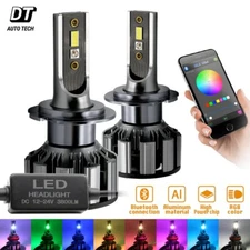 SYNETICUSA H7 CSP LED Headlight Bulb 7600lm +RGB Bluetooth Phone Control