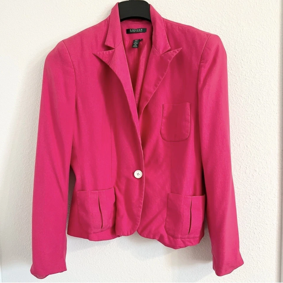 Ralph Lauren 100% Seda Rosa Profundo Forrado Abrigo Chaqueta Foto 3 de 4