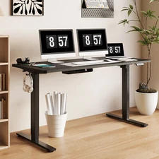 Adjustable Standing Desk with Built-In Cable Management and Hook, Black Frame