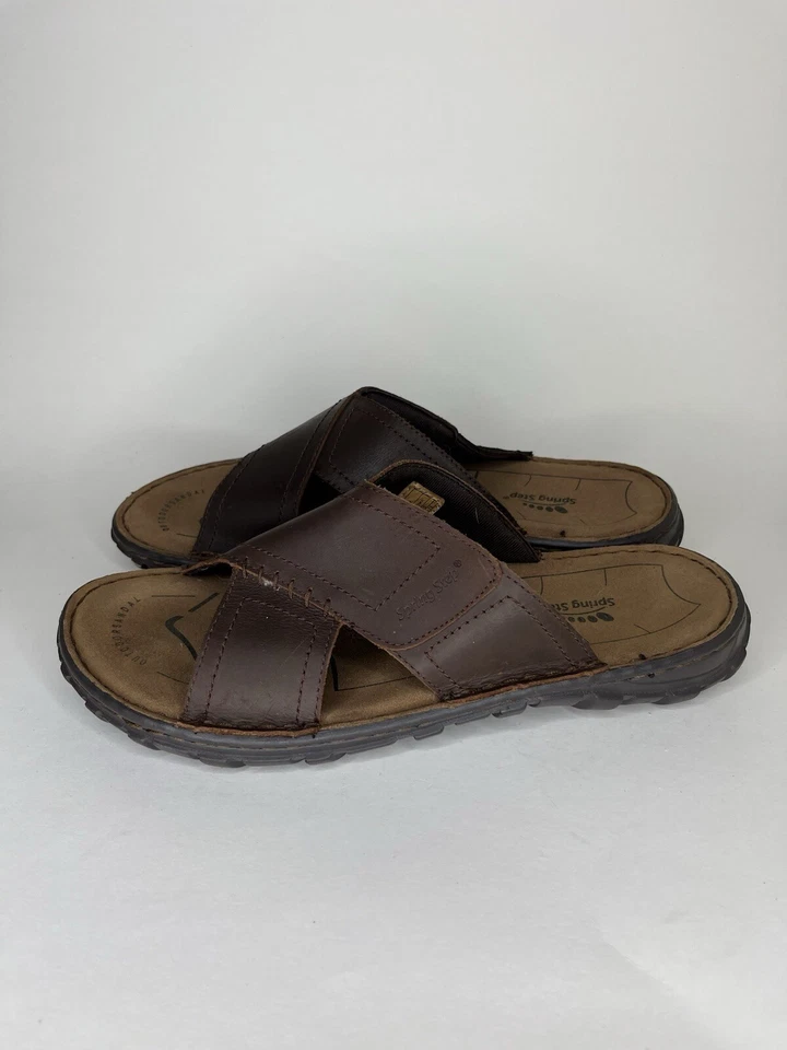 Spring Step Gardener Sandals Cross Strap Slides Brown Leather Men Size 43 US 10 - Image 4 of 4