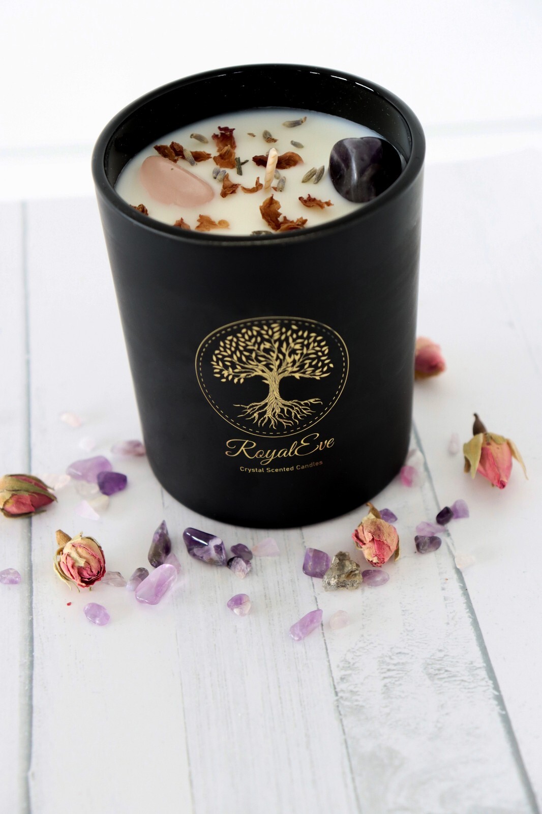 luxury Gem natural Crystal Dried Flower Scented Candle soy wax, cotton ...