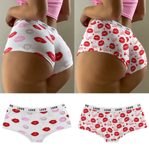 Womens Sexy Panties Breathable Underwear Love Print Low Waist Briefs Underpants