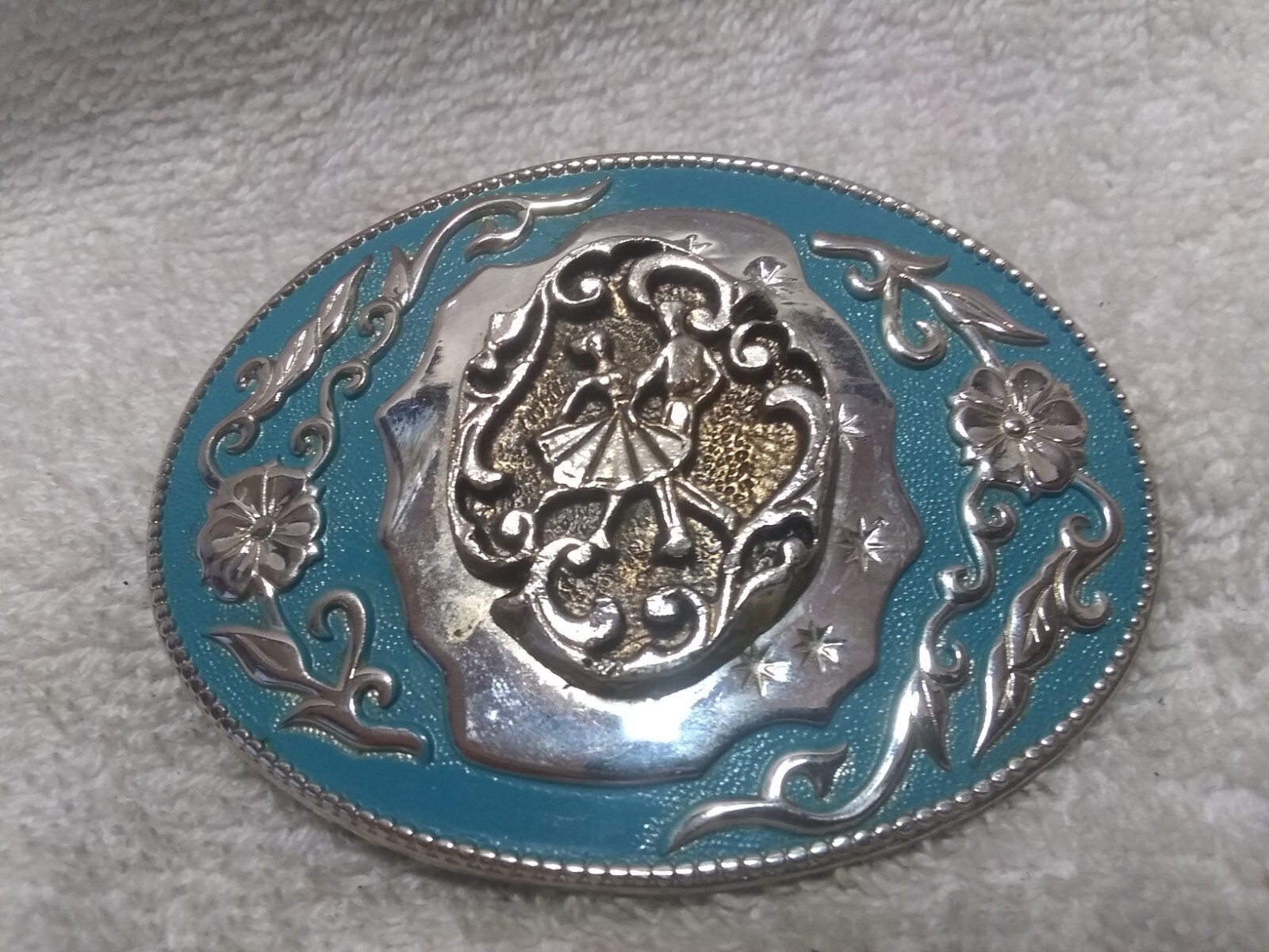 Silver Blue Ballroom Dancing Engraved Flowers Sil… - image 2