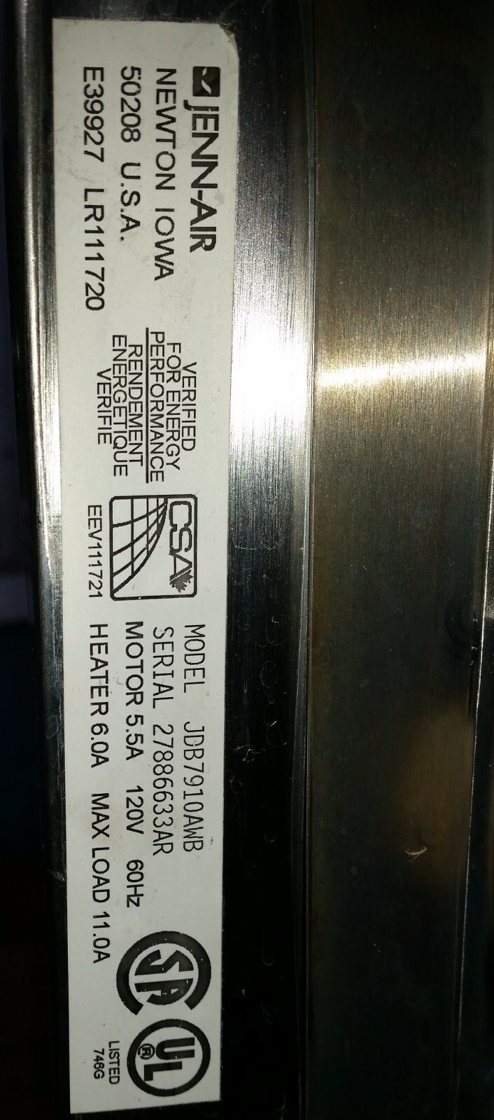 jenn air dishwasher e39927