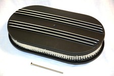 15 Black Aluminum Nostalgia Center Finned Oval Air Cleaner Street Rod Filter
