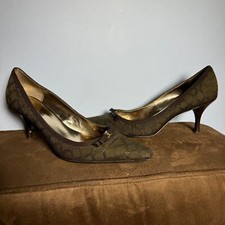 Vintage Etienne Aigner Womens Chain Pattern Pump Heels Shoes Pointy Toe in Brown