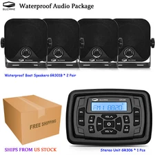 Premium Marine Bluetooth Stereo Receiver with 4" Boat Speakers for ATV UTV Boat