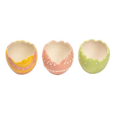 Easter Egg Pink Orange Green Ceramic Planters Treat Dish Set 3  Decor Spring