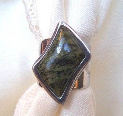 DTR  Jay King SS 925 Striped Green Moss Agate  Size  6 1/2  GORGEOUS & New! 