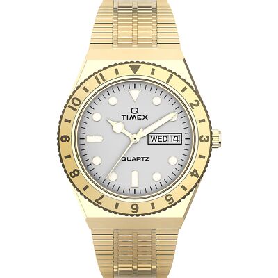 Timex Q Women's 36mm Watch Gold-Tone Case Cream Dial with Stainless Steel Gold