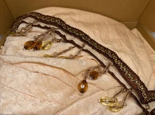 Elkca Beaded Chenille Waterfall Valance, Beige, 2 Swag, 59”