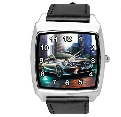 SQUARE SPORT CITY RACING SCHWARZ ECHTLEDER UHR FÜR SPORTWAGEN FANS E2