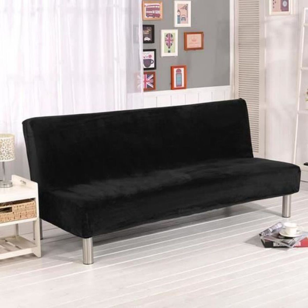 Housse De Clic-clac Extensible – Sans Accoudoirs – 160-195 Cm – Noir, élastique