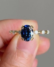 2CT Oval Cut Lab-Created Sapphire Engagement Ring 14K Yellow Gold Plated