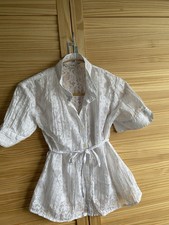 ?? Vintage y2k 2000s Cute Preppy Floral Sheer Button Down White Top Shirt | 8-10