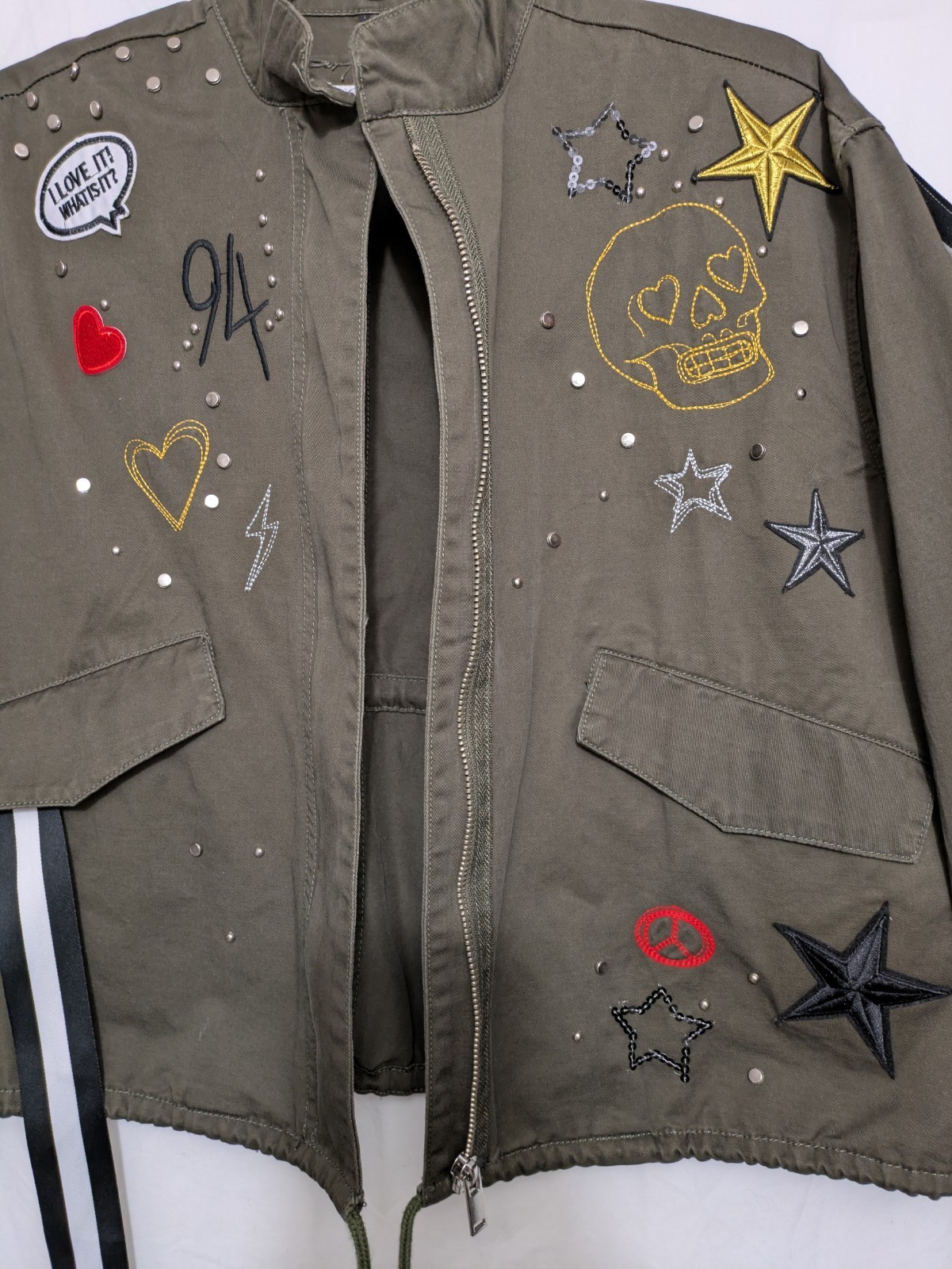 Scripted Olive Green Utility Jacket XS Embroidere… - image 6