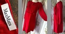NWOT NEW VTG MAX MARA SILK CHIFFON PINTUCK SHEER SLEEVE MINI DRESS BRIGHT RED 2
