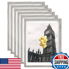 BSRHOMR 12x16 Gray Picture Frame 6-Pack w/ Mat for 11x14 Photo - Wall/Table