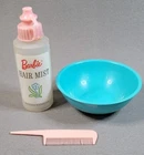 vtg 1960's  BARBIE Color 'n Curl Set  Turquoise Bowl Comb & Hair Mist Bottle