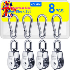 Single Pulley Block Set 8PCS, 304 Stainless Steel M20 Lifting Pulley Wheel with