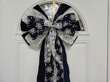Navy Blue Christmas Tree Topper Wreath Bow w/ long tails Handmade Ships  Fluffed
