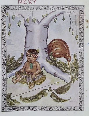 Little Boy In Native Dress & Kiwi, Signed By F Wynn-Williams, Vintage Postcard - image 1 of 2