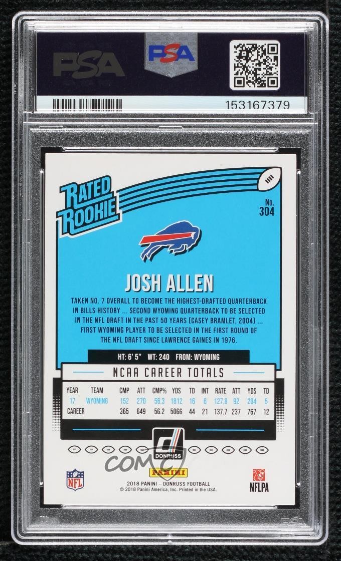 2018 Panini Donruss Rated Rookie Josh Allen #304 PSA 8 Rookie RC view 2