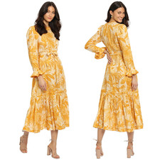 Zimmermann Mae Dress Size 1 (10 AU/UK (US 6)) Linen Midi Floral Long Sleeve