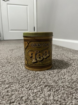 Vintage Balloroff Golden Leaf Tea Canister Tin Container with Lid Made in USA