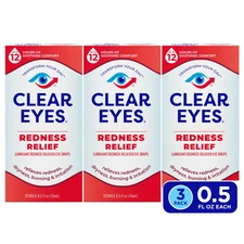 Clear Eyes, Redness Relief Eye Drops, 0.5 Fl Oz (Pack of 3) EXP 8/2027