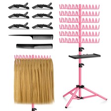 Braiding Hair Rack with Tray, 144 Pegs Height Adjustable Braiding Rack, 2-Side H
