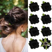 8 PCS Black Rose Flower Hair Clip For Women Girls Fabric Flower Hair Clips