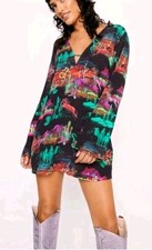 NEW Nasty Gal Rodeo Plunge Smock Mini Dress Size 18 Black Festival Horse Cactus