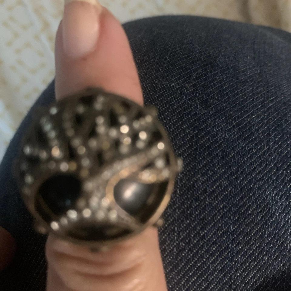 Tree of Life Large Round Bronze Chrystal and Black Onyx Ring  Size 7 - Image 3 of 4