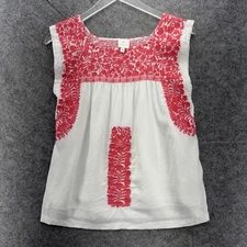J. Marie Womens Embroidered Linen Blend Top Size S Pink White Sleeveless Cottage