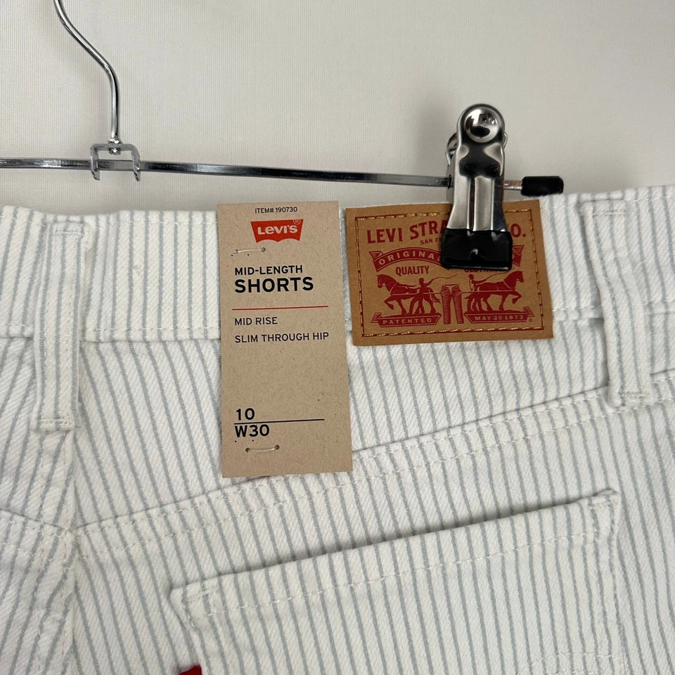 Nuevo con etiquetas Pantalones Cortos Retro Levis Mujeres 10 Largo Medio Azul Blanco Rayas Denim Elastizados Foto 4 de 4