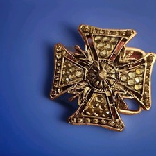 GOTHIC MALTESE CROSS DESIGN BLACKENED SILVER BELT BUCKLE WITH CRYSTALS