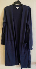 Amazon Essentials Women Med Navy Open Front Long Cardigan Sweater Pockets Blue