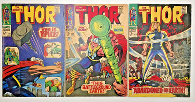 The Mighty Thor #s 141, 144, 145 Lot of 3 Marvel Comic Books June,Sept,Oct 1967