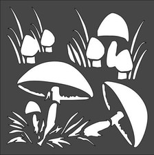 Mushrooms and Grass Stencil   5.5x5.5" Reusable Plastic Craft Stenci