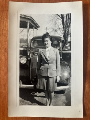 Vtg Found Photo Women In Suit Jacket Car 1940s 40s B&W Z4