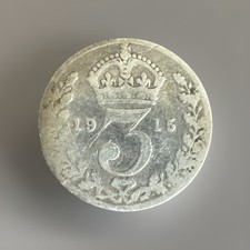 Great Britain 1915 - 3 Pence / Threepence - King George V 1st Issue; .925 Silver